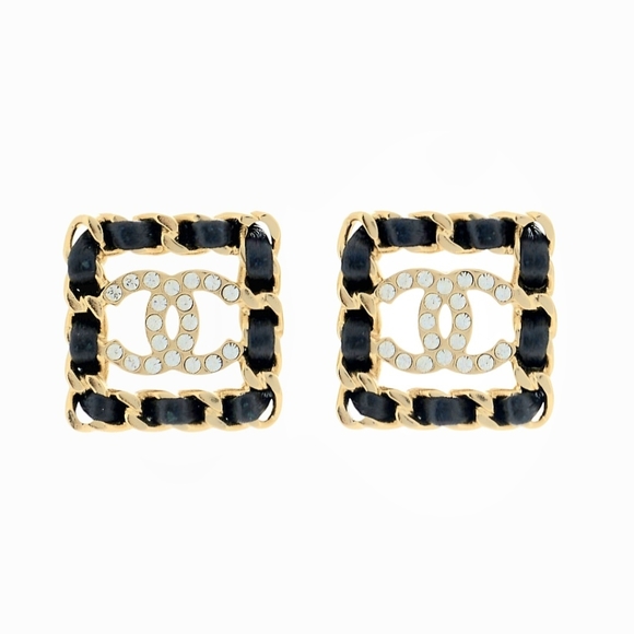 Crystal Gold Lambskin Chain Sergeant Stud Earrings - Picture 1 of 3